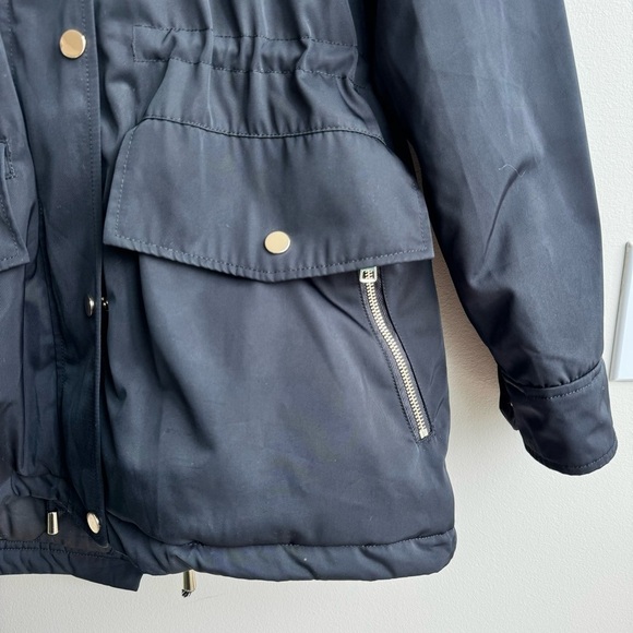 Zara women’s Black Waterproof Gold Tone Removable Faux Fur Hood Size Medium - Picture 8 of 16